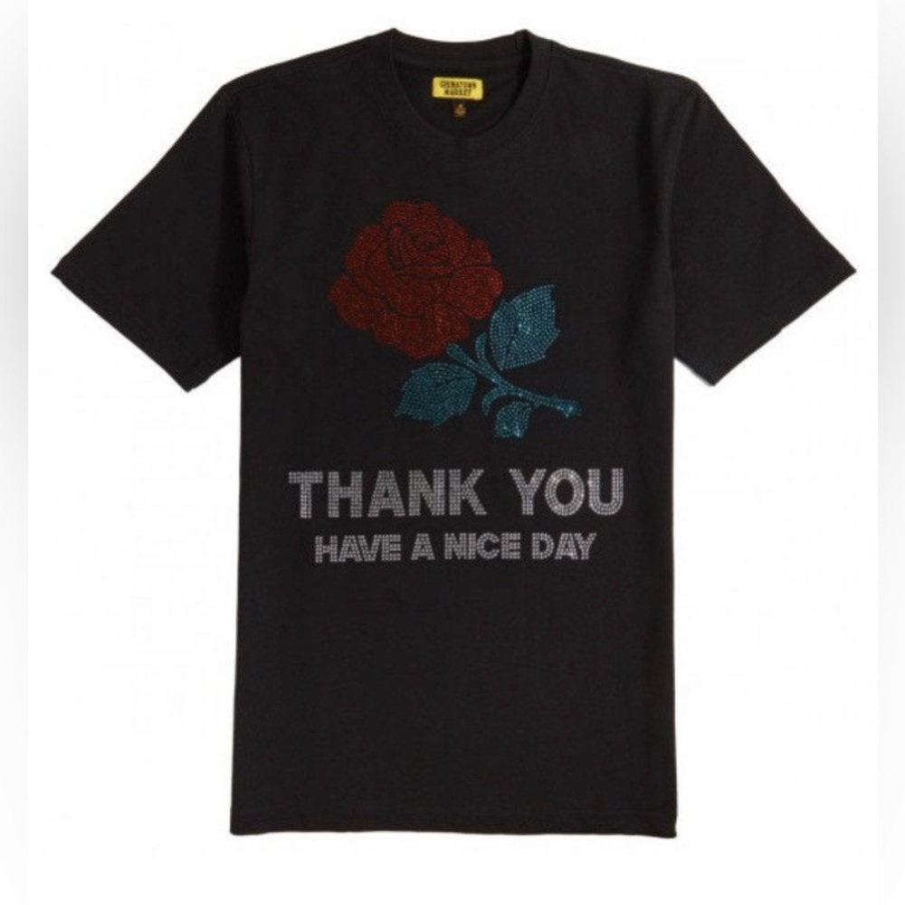 Mens Market Rose Rhinestone Thank You Tee Size Medium
